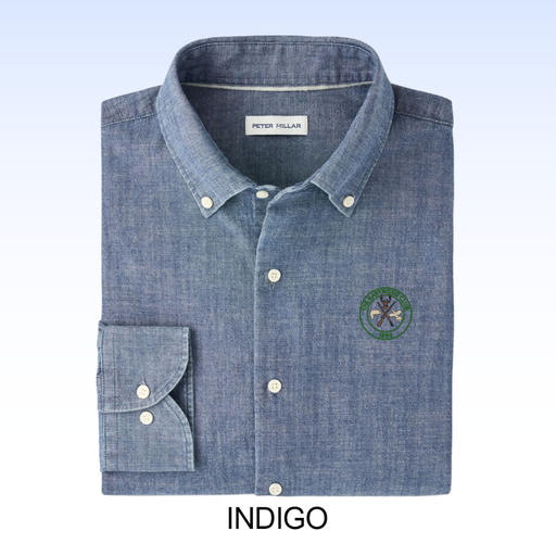 PETER MILLAR DEVONPORT CHAMBRAY COTTON-STRETCH SPORT SHIRT